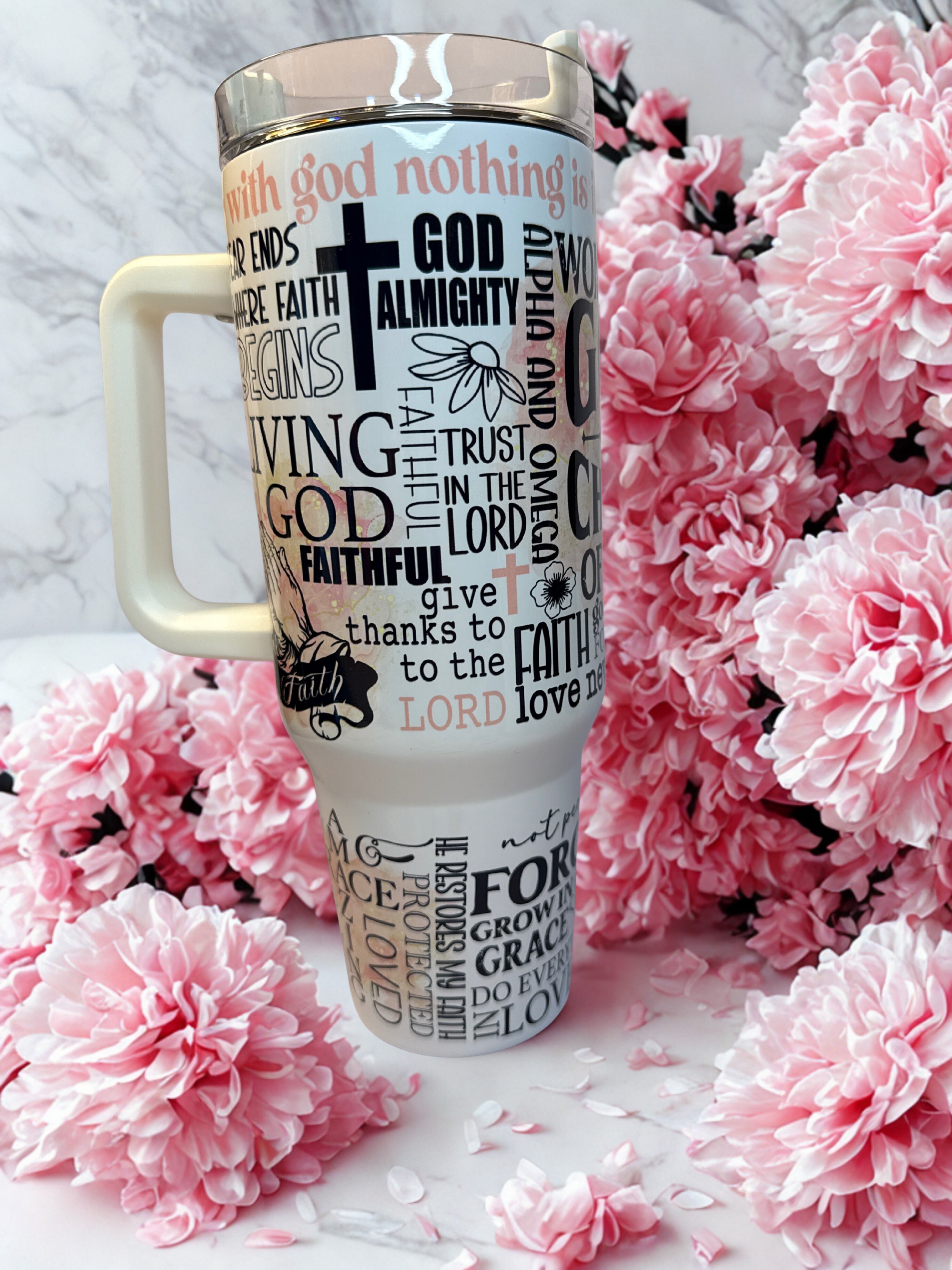 Faith-Filled Word Cloud– 40 oz Stainless Steel Tumbler with Handle