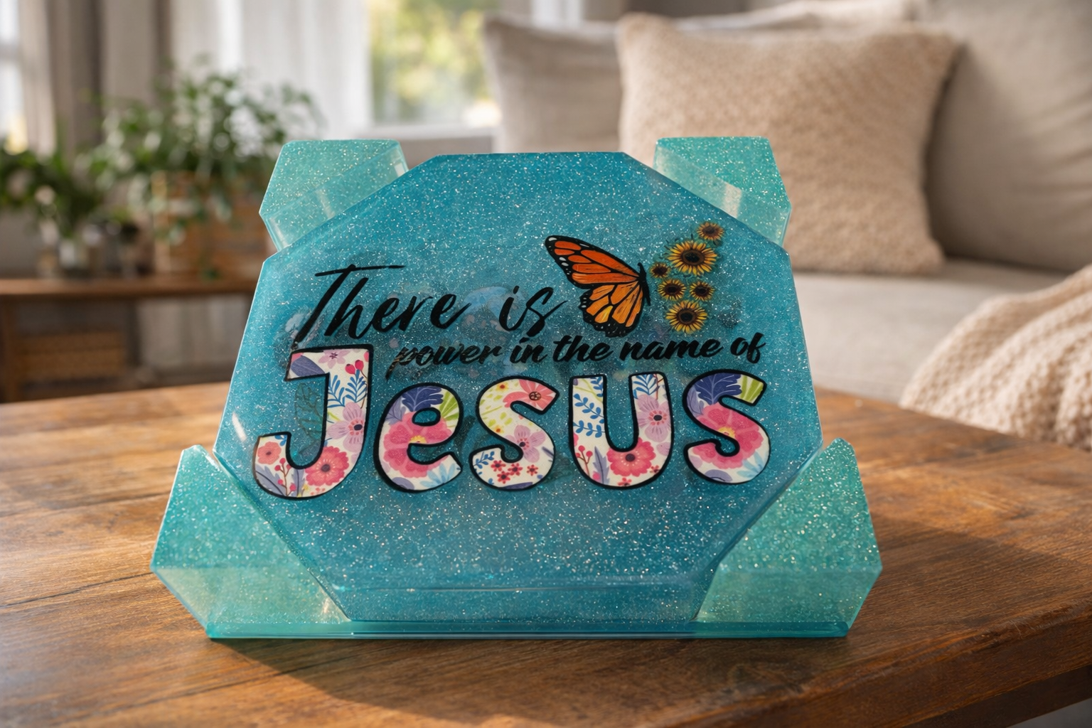 5 Piece Power In The Name of Jesus Coaster Set