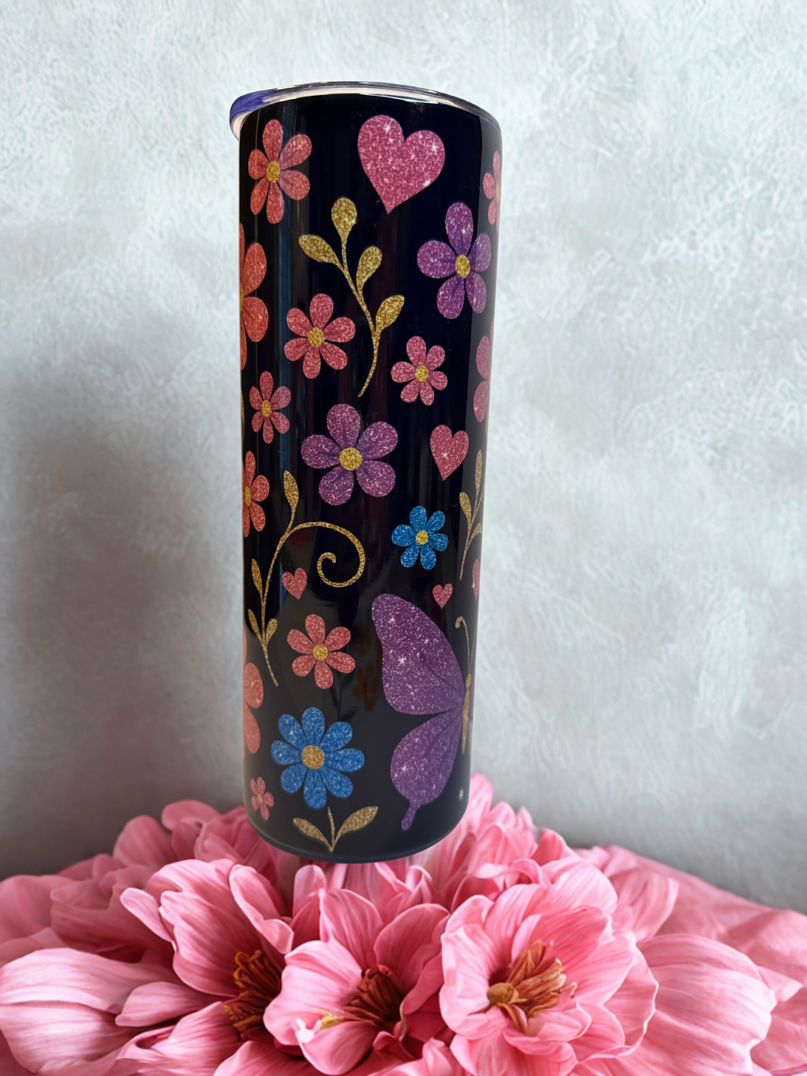 🦋 Glitter Floral Butterfly Tumbler – Sparkle with Every Sip