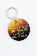 The Power Behind the Prayer” Sunset Keychain – Round Acrylic Charm