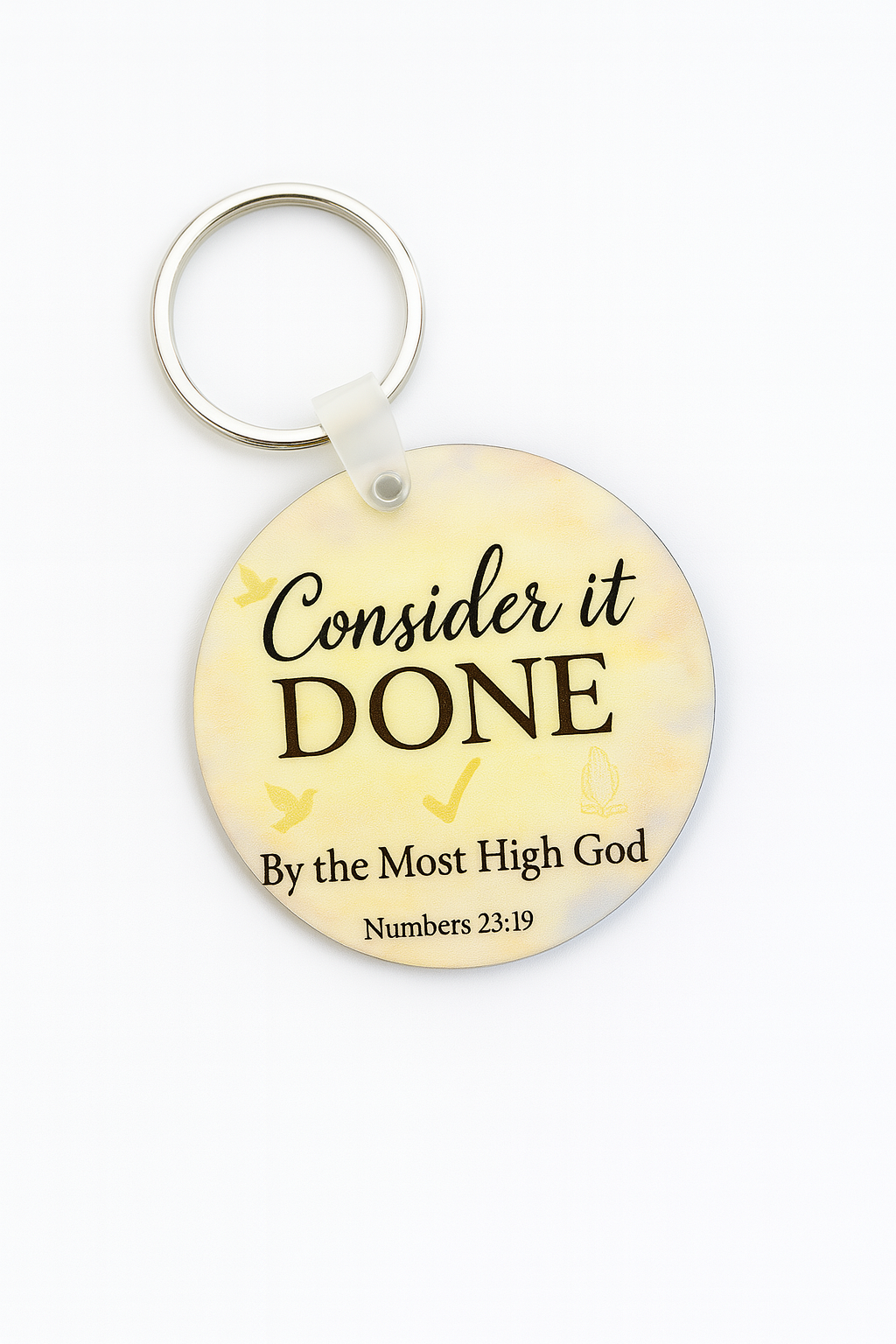 Consider It DONE” Scripture Keychain – Round Acrylic Charm