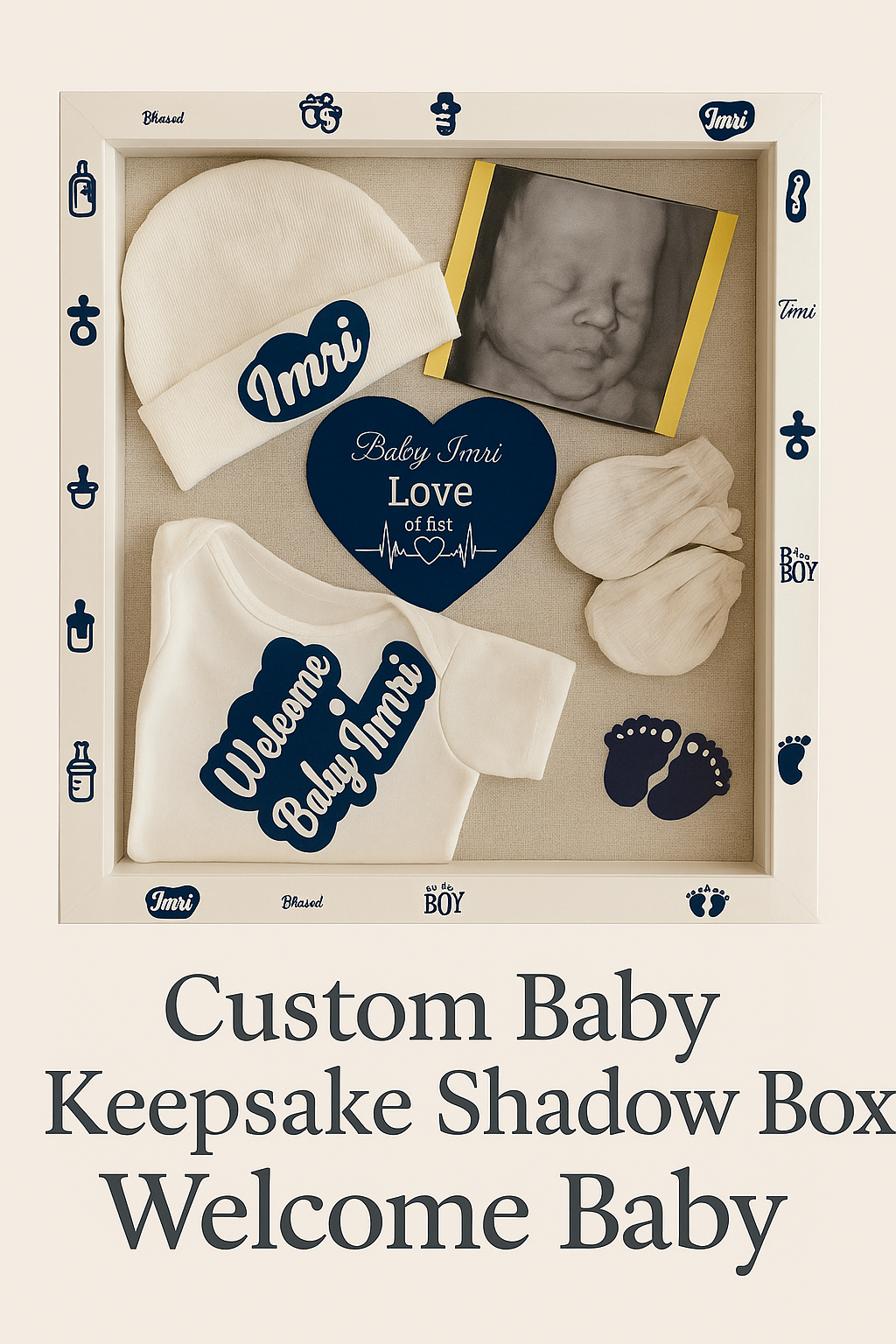 Custom Baby Memory Shadow Box – “Welcome Baby” Personalized Keepsake Frame 💙