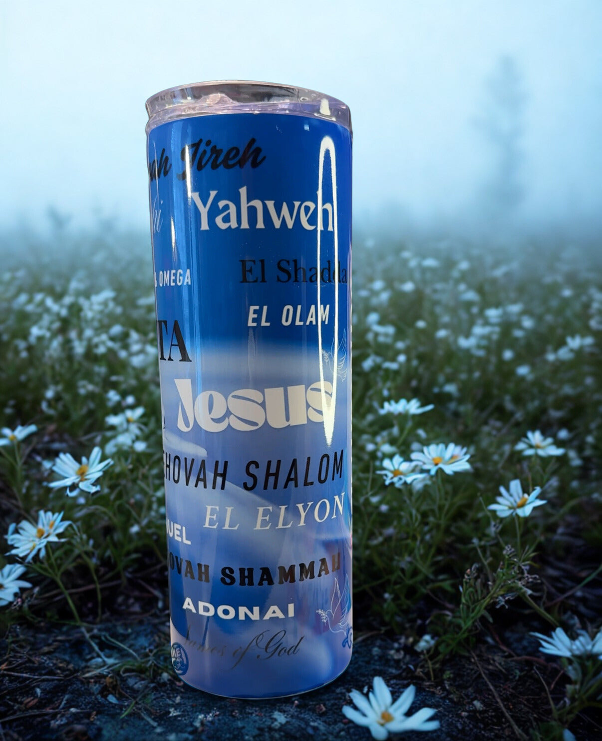 Names of God” 20 oz Tumbler – Faith-Inspired Gradient Blue