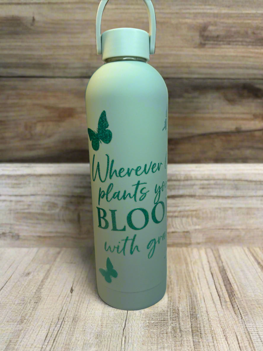 Bloom with Grace” Mint Green Water Bottle – 26 oz Matte Finish