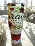 Grace Upon Grace” Floral Tumbler – 40 oz Stainless Steel with Handle