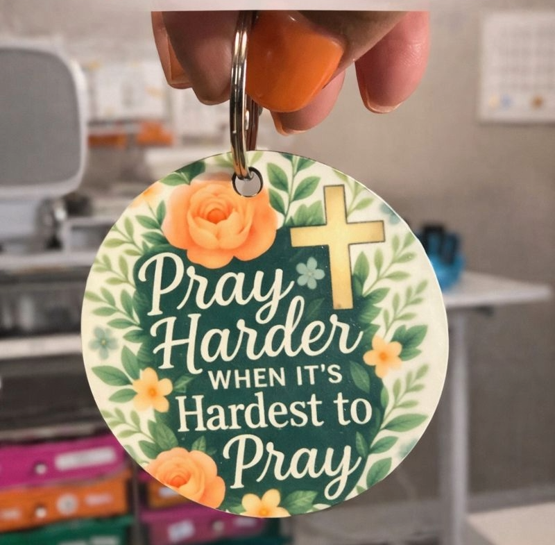 Pray Harder | Inspirational Round Keychain